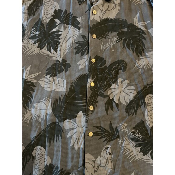 Kahala Maui Jim Hawaiian Shirt Mens Size Large Black Gray Button Up 100% Silk - Picture 4 of 4